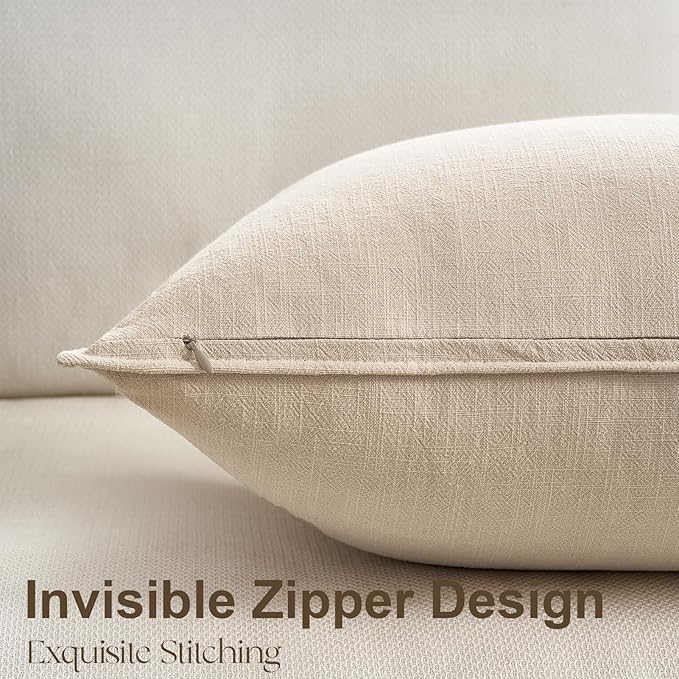 Neutral Pack of 4 Solid Linen Pillow Covers Decorative Modern Press Edge Design Throw Pillow Covers Soft Accent Boho Couch Pillowcases Farmhouse for Living Room Bed Sofa 16x16 Inch