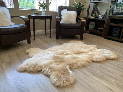 LAMBZY Faux Sheepskin Super Soft Hypoallergenic Silky Shag Bear Rug for Living Room, Kids Room, Sofa (2'x3', Beige)