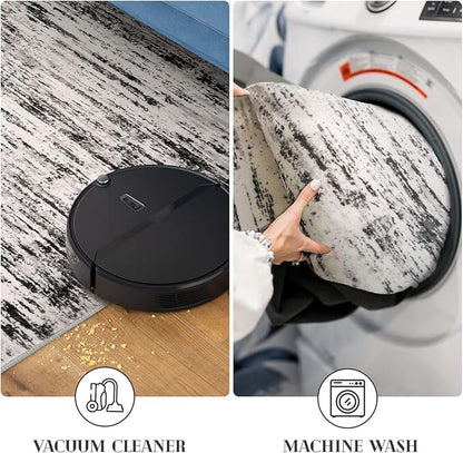 Modern Abstract Entryway Rug Indoor 2x3 Washable Rug Non-Slip Soft Small Area Rug White Black Grey Taupe Kitchen Mats Thin Print Faux Wool Floor Carpet Throw Rugs for Entrance Bedroom Office