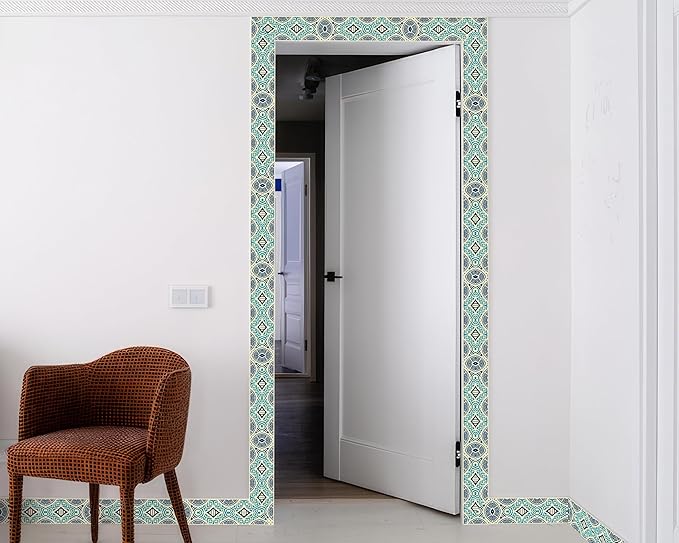 FLFK Mirror Frame Border - Geometric Peel and Stick Wall Borders Wallpaper Decal Trim Tape Teal and Navy Blue 4" x 240"