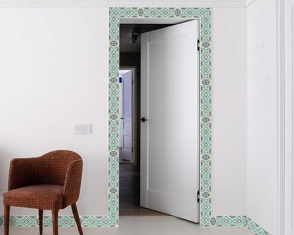 FLFK Mirror Frame Border - Geometric Peel and Stick Wall Borders Wallpaper Decal Trim Tape Teal and Navy Blue 4" x 240"