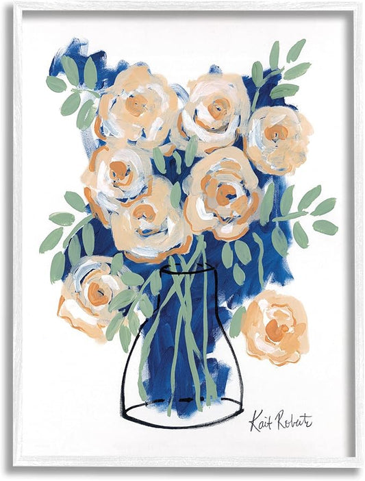 Stupell Industries Abstract Pink Roses & Flower Swirls Line Art Framed Wall Art by Kait Roberts | 16×20"