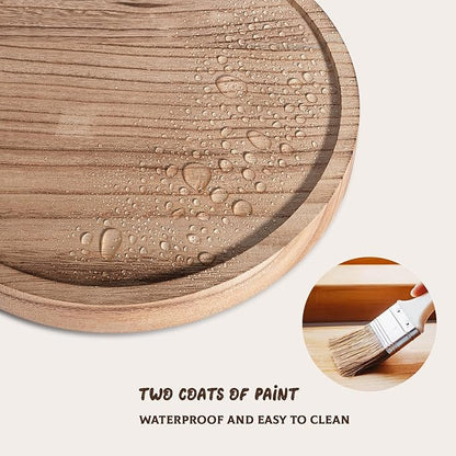 Round Decorative Tray Wood Bathroom Counter Organizer Farmhouse Kitchen Decor Wooden Riser for Soap Dish, Perfume, Candle, Sponge, 10" - Brown