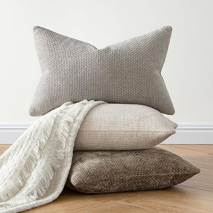 MIULEE Pack of 2 Couch Throw Pillow Covers 16x16 Inch Light Gray Modern Boho Accent Decorative Pillow Covers Soft Chenille Farmhouse Cushion Covers for Home Decor Bed Sofa Living Room