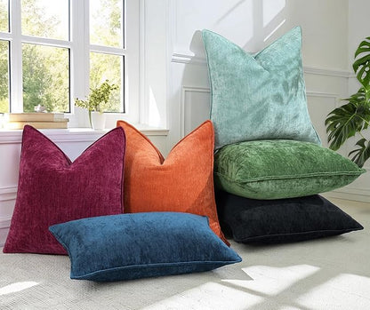 decorUhome Spring Couch Throw Pillow Covers 20x20 Set of 2, Decorative Soft Velvet Neutral Chenille Pillow Covers with Elegant Design for Sofa Bed Living Room Home Decor, Rust