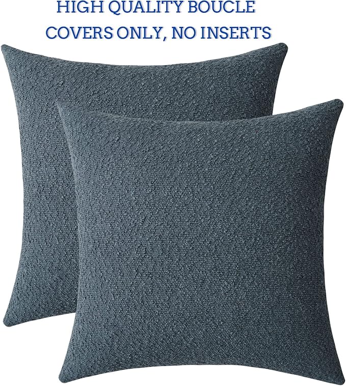 Jeneoo Grey Blue Decorative Square Thick Accent Throw Pillow Covers Fine Textured Boucle Couch Cushion Case for Home Livingroom Sofa Decor, Set of 2, 18 x 18 Inch