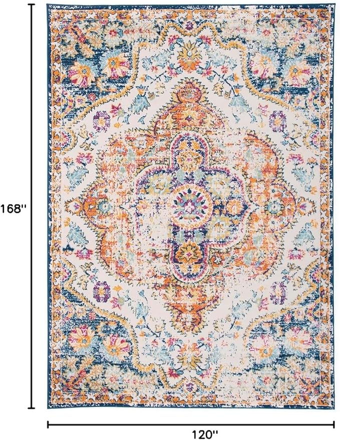 Rugshop Vintage Distressed Bohemian Area Rug for Living Room,Bedroom,Dining Room – Vibrant Multi-Color Tribal Design, 10' x 14'