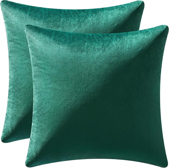 MIULEE Pack of 2 Velvet Soft Solid Decorative Square Throw Pillow Covers Christmas Cushion Case for Couch Sofa Bedroom Car 18x18 Inch 45x45 cm Green