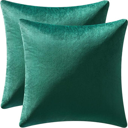 MIULEE Pack of 2 Velvet Soft Solid Decorative Square Throw Pillow Covers Christmas Cushion Case for Couch Sofa Bedroom Car 18x18 Inch 45x45 cm Green