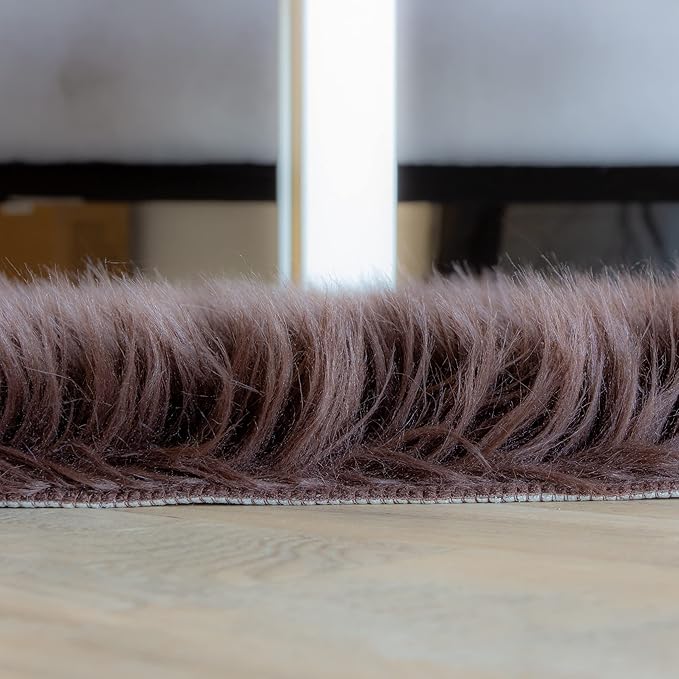 Super Area Rugs Ultra Soft & Fluffy Faux Sheepskin Rug, Dark Brown 6 x 9 Feet Carpet for Bedroom Living Room