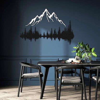 Mountain Lake Forest Large Metal Wall Art Black Minimalist Nature Silhouette Wall Decor Outdoor Landscape Wall Sculpture (35.4x23.6 inches / 90x60 cm)