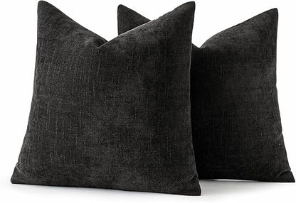 MIULEE Pack of 2 Decorative Throw Pillow Covers Soft Chenille Throw Pillows Solid Neutral Farmhouse Textured Cushion Covers for Couch Sofa Bedroom Living Room 18x18 Inch, Black