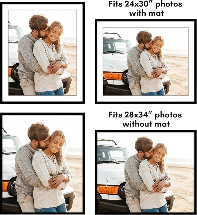 Americanflat 28x34 Picture Frame with Polished Plexiglass - Use as 24x30 Frame with Mat or Display 28x34 Photo Without Mat - Streamline Collection - Thin Border Picture Frames for Wall - Black