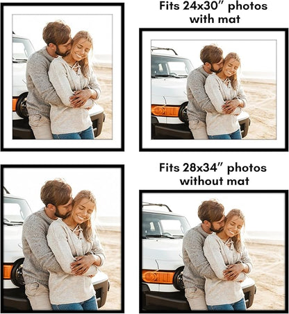 Americanflat 28x34 Picture Frame with Polished Plexiglass - Use as 24x30 Frame with Mat or Display 28x34 Photo Without Mat - Streamline Collection - Thin Border Picture Frames for Wall - Black