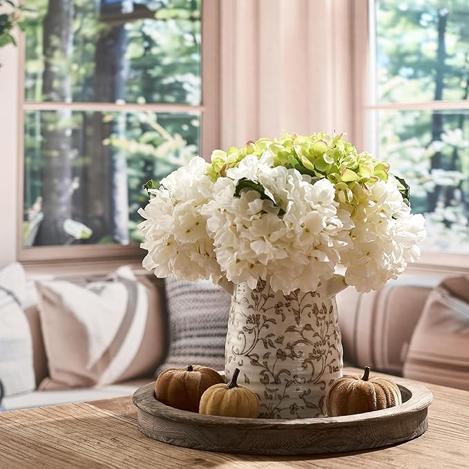 SIDUCAL Ceramic Rustic Vase with 2-Ear, 7.6 Inch Ice Cracked Vintage Pastoral Vase, Rustic Farmhouse Vases for Home Decor, Table, Living Room, Shelf Decor, Chinoiserie Decor, Brown Floral Pattern
