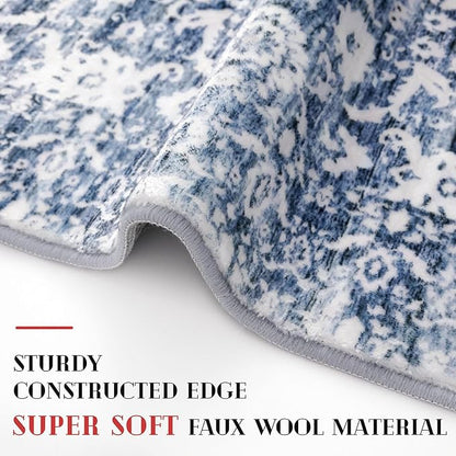 Runner Rug 2x10, Light Blue White Washable Long Hallway Rug Runner Non-Slip Soft Kitchen Runner Thin Printed Faux Wool Super Soft Carpet for Entryway Bedroom Laundry Room Indoor Home Decor