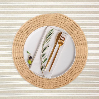 Round Woven Placemats Set of 8 Heat Resistant Placemats 13.5 Inches Farmhouse Cotton Rope Place Mats for Dining Tables Trivets for Hot Dishes, Brown