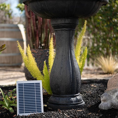 XBrand 44" H Black Fiberglass/Resin 2-Tier Solar Water Fountain with Auto-Shut Off Pump, Tall Outdoor Fountain, Two Tiered Birdbath