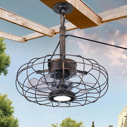 15" Outdoor Ceiling Fan with Light, with Remote and App Remote, IP65 Waterproof Gazebo Hanging Fan, 3CCT Dimmable, Portable Plug in Ceiling Fan with Cord Hook for Patio Porch Pergola (Antique Bronze)