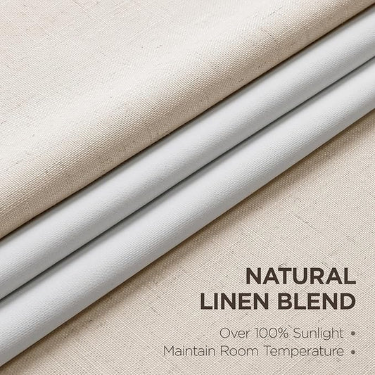 Joydeco Pinch Pleated Linen Curtains for Living Room, 100% Blackout Curtains 84 inches Long 2 Panel Thermal Insulated Pinch Pleat Drapes(Ecru,40'' Wx84'' L)