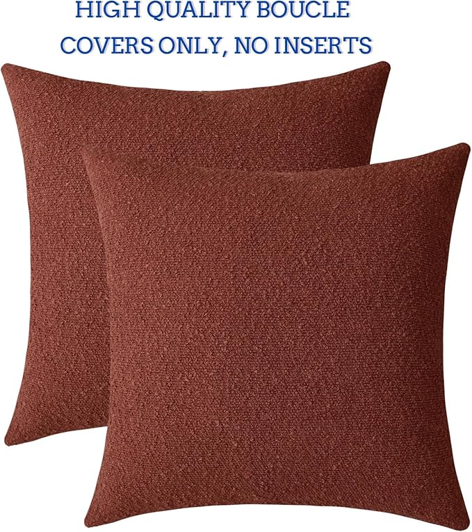 Jeneoo Rust Decorative Square Thick Throw Pillow Covers Fine Textured Boucle Terracotta Couch Cushion Cases for Livingroom Sofa Decor, Set of 2, 18 x 18 Inch