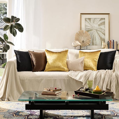 GIGIZAZA Decorative Couch Throw Pillow Covers,Set of 2 Gold Square Pillow Cushion Covers 22x22,Pillow Cases Velvet Pillow Covers