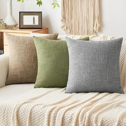 MIULEE Pack of 2 Decorative Linen Burlap Textured Pillow Covers Farmhouse Boho Accent Pillowcases Spring Home Decor for Couch Sofa Bedroom Living Room 20x20 Inch Light Olive Green