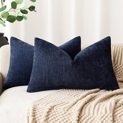 Foindtower Pack of 2 Soft Textured Throw Decorative Pillow Covers Lumbar Accent Solid Cushion Cover Cozy Farmhouse Pillow Case with Zipper for Couch Sofa Bedroom Living Room 12x20 Inch, Navy