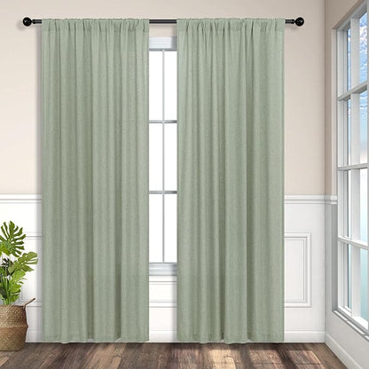 Sage Green Curtains 84 Inch Length for Living Room 2 Panels Back Tab Rod Pocket Drapes Light Filtering Sheer Linen Cotton Textured Light Green Curtain for Bedroom Rustic Boho Farmhouse Decor 7 FT Long