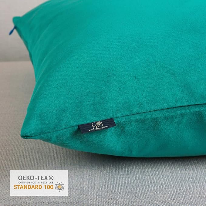 Phantoscope Pack of 2 Velvet Decorative Throw Pillow Covers Soft Solid Square Cushion Case for Couch Turquoise 18 x 18 inches 45 x 45 cm