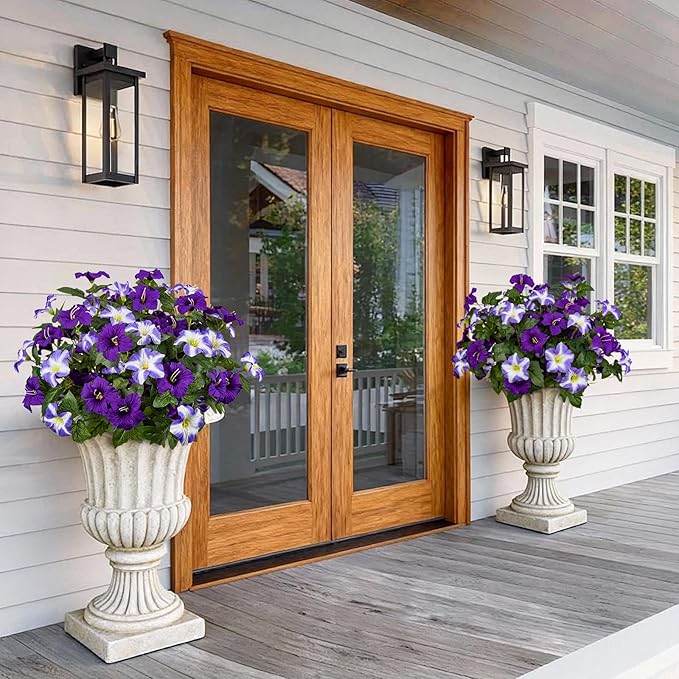 19 Inch Artificial Flowers for Outdoor Indoor Garden Home Decoration,Faux Flower for Home Office Garden Patio Balcony 4 Bundles (Double Purple)