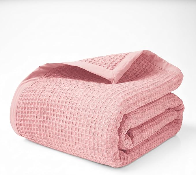 Salt Earth GOTS Certified 100% Organic Cotton Throw Blanket, 90"x90" Waffle Blankets & Throws for Bed, Throw Blanket for Couch, Cozy Christmas Blankets and Throws for Christmas Gifts (Misty Rose)