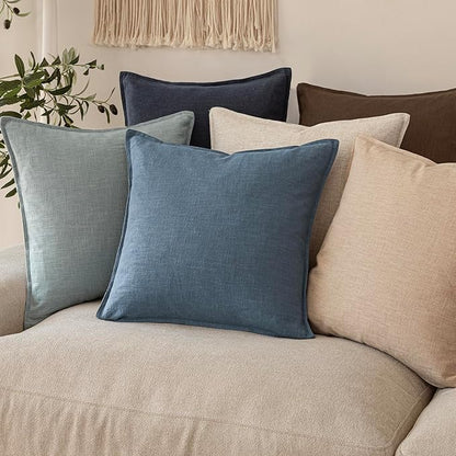 Foindtower Set of 2, Decorative Linen Soild Throw Pillow Covers Soft Accent Euro Cushion Case Boho Farmhouse Neutral Pillowcase for Couch Sofa Bedroom Living Room Home Decor 24 x 24 Inch Misty Blue