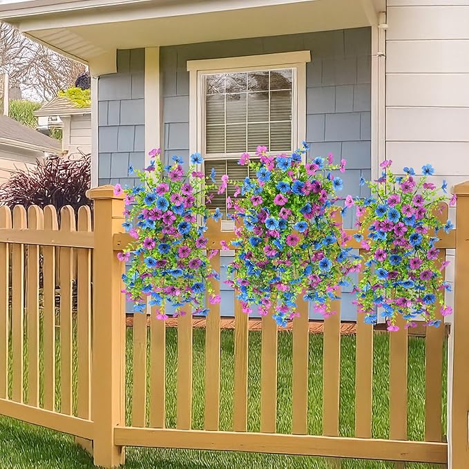 INQCMY 2Pcs Artificial Fake Hanging Flowers for Outdoors UV Resistant Artificial Plants for Spring Summer Decor Look Real Faux Flowers for Outside Home Planter Porch Patio Decor