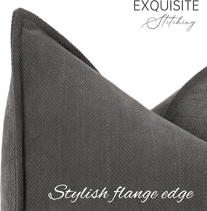 ZWJD Rustic Gray Pillow Covers 26x26 Set of 2 Chenille Throw Pillow Covers with Elegant Design Soft and Luxurious Decorative Throw Pillows for Couch, Bed, and Home Decor