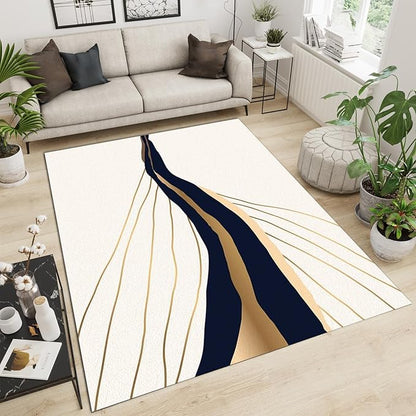 Golden Line Cracks Area Rug, Abstract Gold Line Art Home Decor Rug, Easy Clean Carpet for Living Room Bedroom Kitchen Dining Room Home Office Floor Rug 5ftx7ft