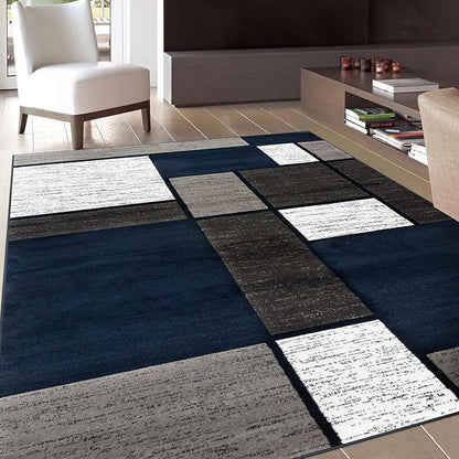 Rugshop Modern Geometric Boxes Navy Area Rug, Non-Shedding Carpet for Living Room, Bedroom, or Family Room, 7'10" x 10'2"