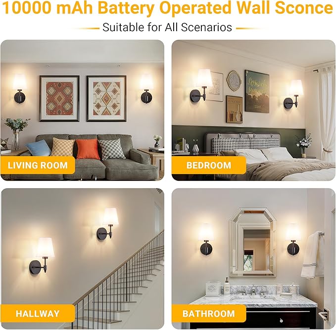 Battery Operated Wall Sconce: Renter Friendly Peel and Stick Adhesive Wall Light Easy to Install, Rechargeable Wireless Wall Lamp for Bedroom Living Room DIY Home Wall Decor