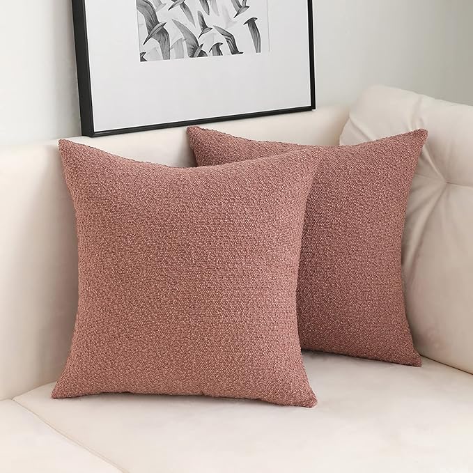 Jeneoo Dusty Rose Decorative Square Thick Throw Pillow Covers Fine Textured Boucle Couch Cushion Case for Sofa Decor, Set of 2, 18 x 18 Inch