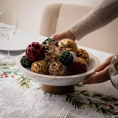 Cork & Mill Marble Decorative Bowl for Home Decor - Handcrafted Natural Stone with Acacia Wood Pedestal - Versatile 11" Catch All for Entryway, Kitchen Fruit Bowl, Potpourri, Dining Table Centerpiece