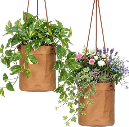 2 Pcs Waxed Canvas Hanging Planter 6'' Sphere Dijon Yellow Hanging Basket Flower Pot Floor Plant Holder Decorative Container for Indoor Outdoor Plants