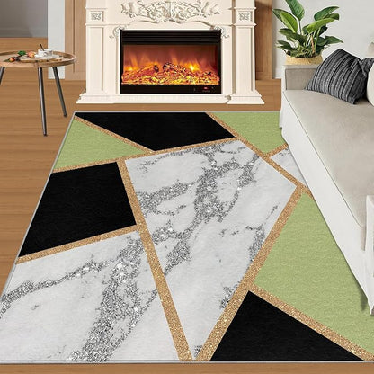 Black Gold Marble Carpet Geometric Marble Rugs for Bedroom Light Luxury Geometric Line Rug Modern Minimalist Indoor Carpet for Living Room Home Decor 7x9ft