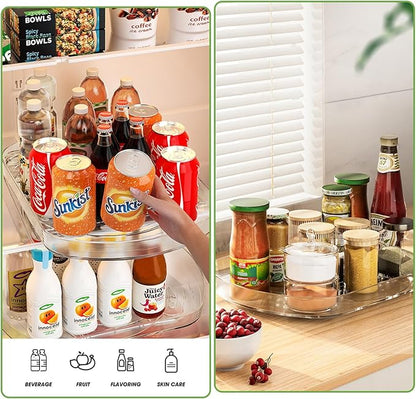 Voova Lazy Susan Turntable Organizer for Refrigerator, 360° Rotating Fridge Organizers and Storage,Rectangle Condiment Organizer Rack for Fridge,Cabinet, Kitchen, Pantry, Countertop, Clear (2 Pack)