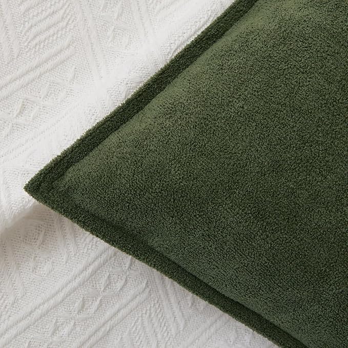 Kevin Textile Waterproof Decorative Pillow Covers Moss Green 24x24 Inch Pack of 2 Soft Boucle Textured Euro Pillowcases Elegant Accent Pillows for Couch Sofa Chair Bed Home Decor Indoor Outdoor