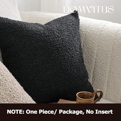 DOMVITUS Boucle Pillow Covers 20x20, Black Decorative Couch Pillows for Living Room, Throw Pillow Covers for Bedroom Chair Sofa Accent Couch Pillows Soft Cushion Case, 1PC