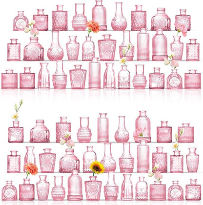 Bud Vases in Bulk 64, Glass Vases for Centerpieces, Small Vases for Flowers, Small Flower Vase for Centerpieces, Mini Vintage Vase, Pink Bud Vases for Wedding Table Decor