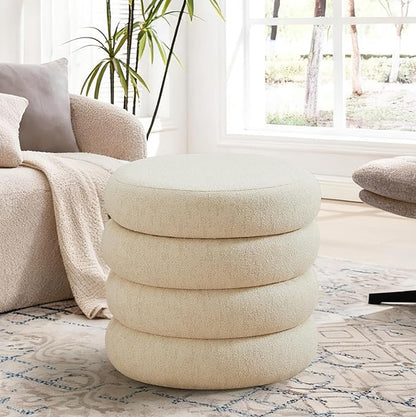 Flouki 20.1" Storage Ottoman Round, Vanity Stools for Bedroom, Linen Pouf Ottoman with Removable Lid, Modern Ottoman Stool for Girls Women, Foot Stool for Living Room, Beige