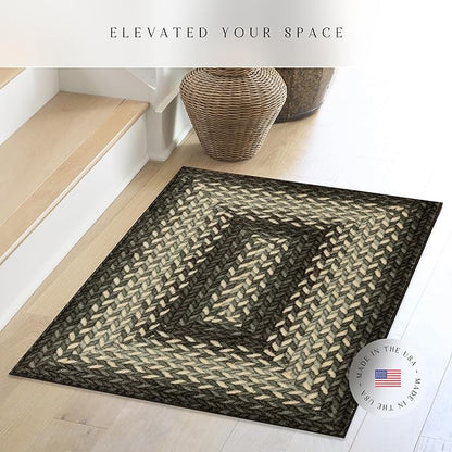Maples Rugs Marion Bohemian Braided Design Print Area Rug – Made in USA – Washable, Non Slip Indoor Carpet for Entryway, Foyer, Kitchen, and Bathroom, 46" x 30", Black