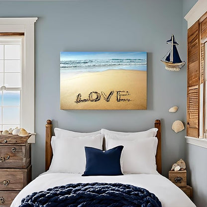 Goldfoilart Beach Canvas Wall Art for Living Room Seascape Paintings Love Coastal Picture Framed Artwork for Bathroom Bedroom Office Decor 36" x 24"
