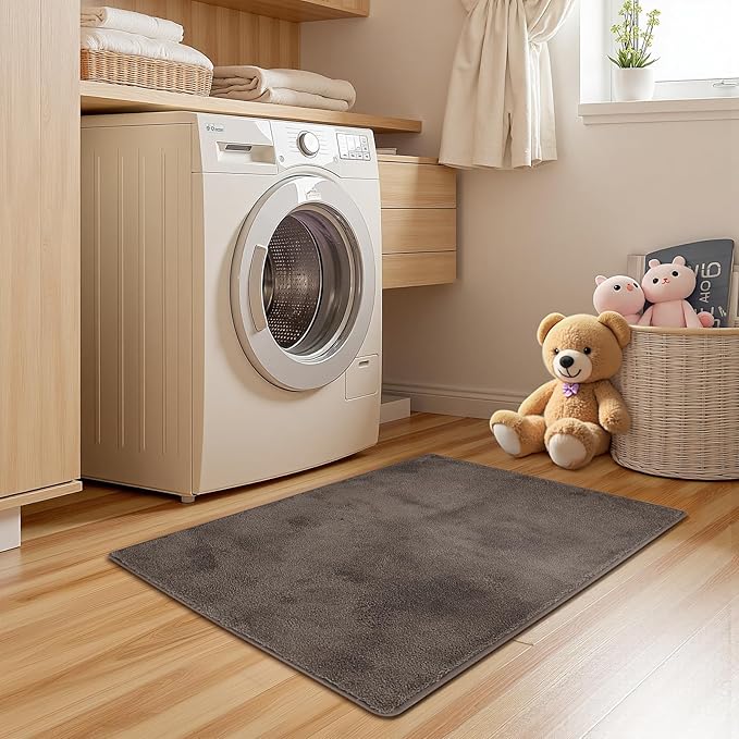 jinchan Solid Plush Area Rug 2x3 Performance Shaggy Washable Rug Indoor Entryway Doormat Soft Modern Faux Wool Cozy Non Slip Carpet for Living Room Kid Room Bedroom Nursery Brown